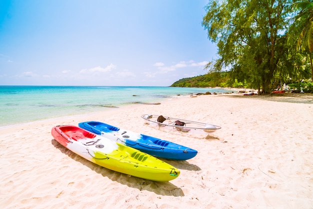 Beautiful paradise beach and sea with kayak boat