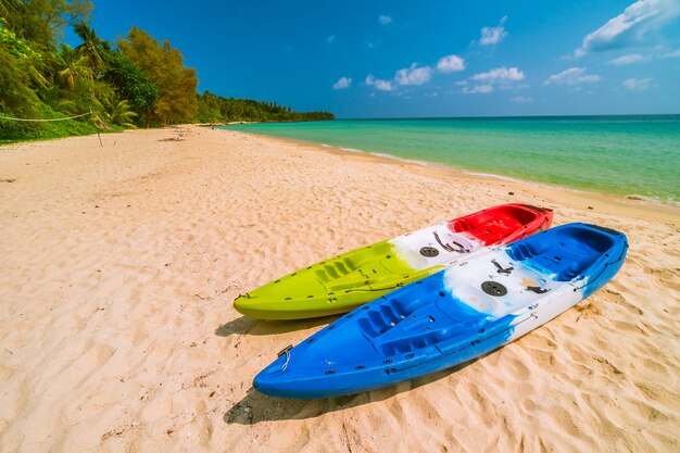 Beautiful paradise beach and sea with kayak boat