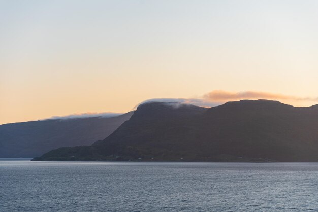 Beautiful photo of the sea waves and mountain