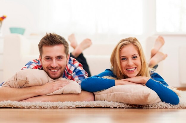 Beautiful portrait of couple at domestic room