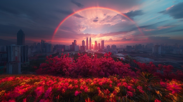 Free photo beautiful rainbow in nature