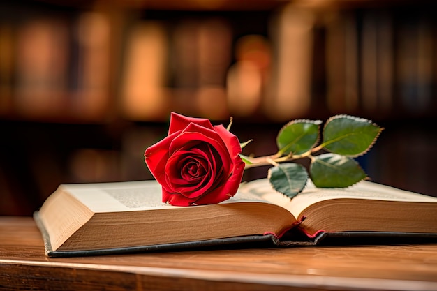 Beautiful red rose and book arrangement