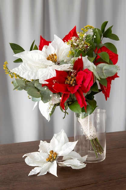 Free photo beautiful red and white poinsettia assortment