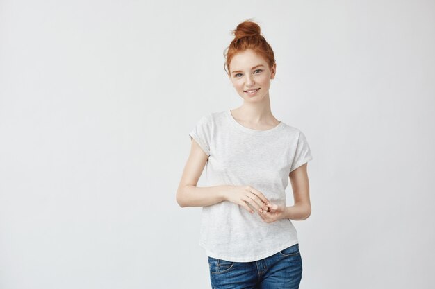 Beautiful redhead woman smiling.