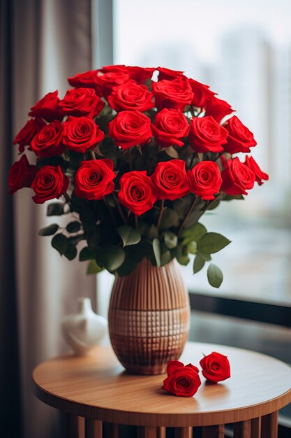 Beautiful roses bouquet indoors