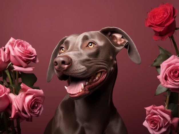 Free Photo beautiful roses and cute pet