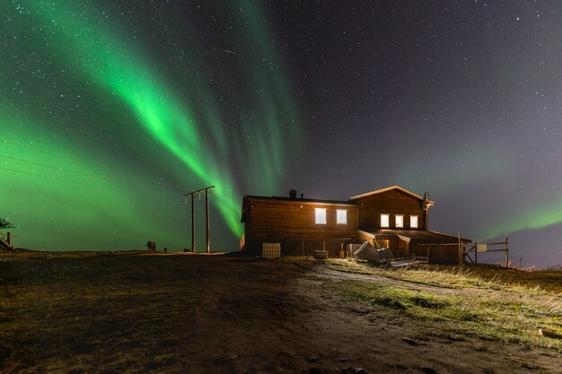 Beautiful scenery of Aurora borealis in the night sky of Tromso Lofoten Islands, Norway