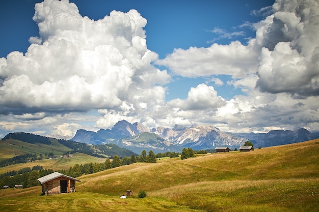 Free photo beautiful scenery of a green landscape with high rocky cliffs under white clouds in italy