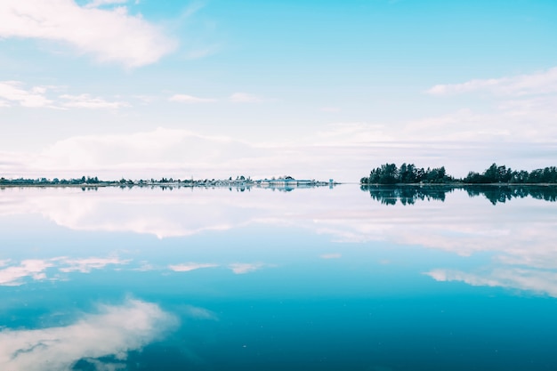 Free photo beautiful scenery of a range of trees reflecting in the lake under the cloudy sky