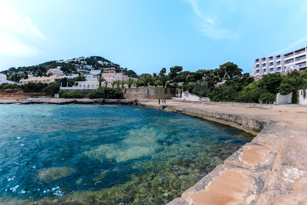 Beautiful scenery of a resort town on the hill and a sea