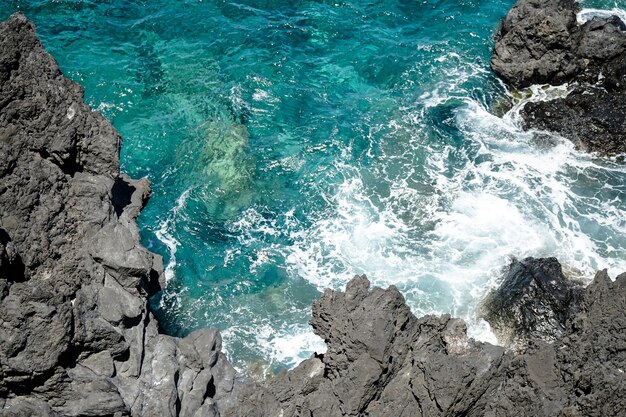 Beautiful scenery of rocky cliffs in Madeira Island, Portugal