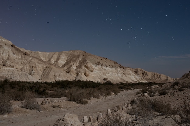 Beautiful scenery of rocky mountains under a starry sky