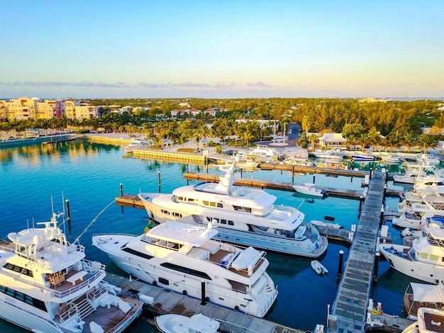 Beautiful scenery of the sunrise at the marina in Turks and Caicos