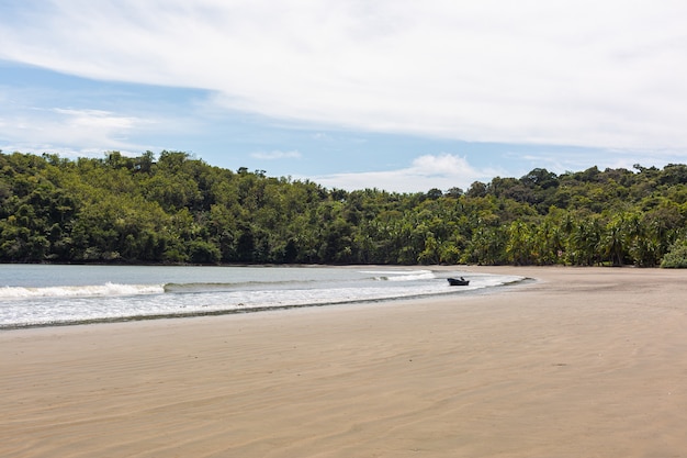 Beautiful scenery of the waves of the ocean moving towards the shore in Santa Catalina, Panama