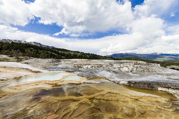 Beautiful scenery of Yellowstone national park springs in the United States