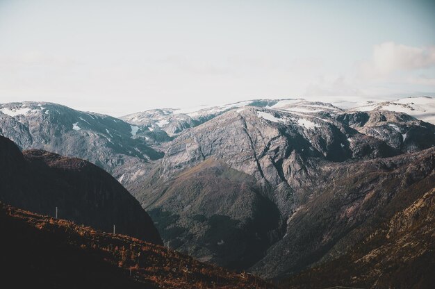 Beautiful scenic view of massive scandinavian mountains at autumn season.