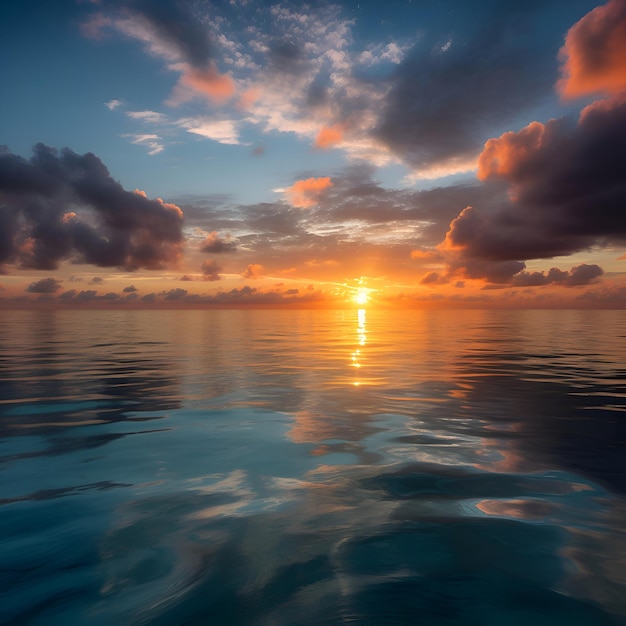 Free photo beautiful seascape sunset over the sea dramatic sky