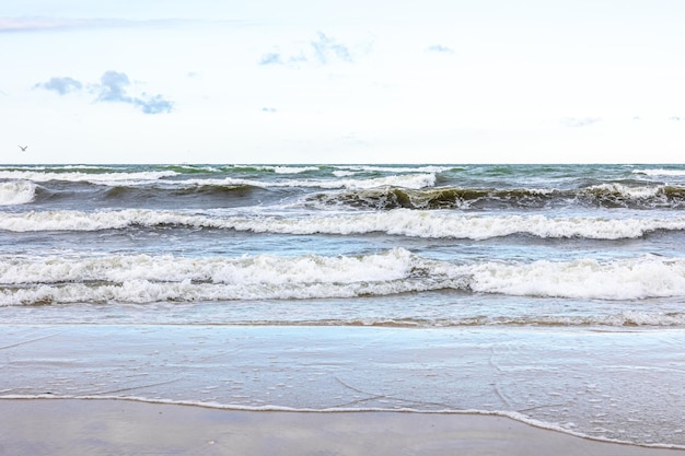 Beautiful seascape with clear blue sky waves on the sea