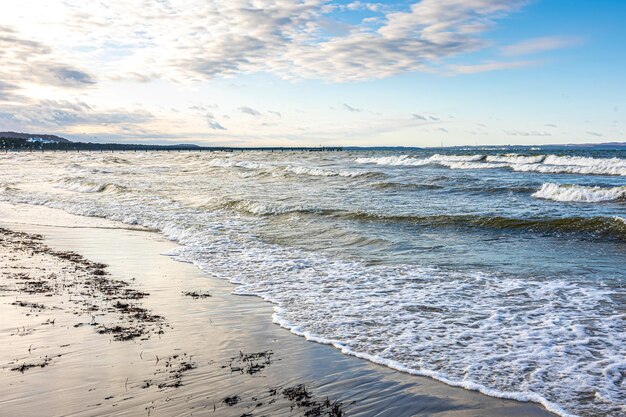 Beautiful seascape with clear blue sky waves on the sea