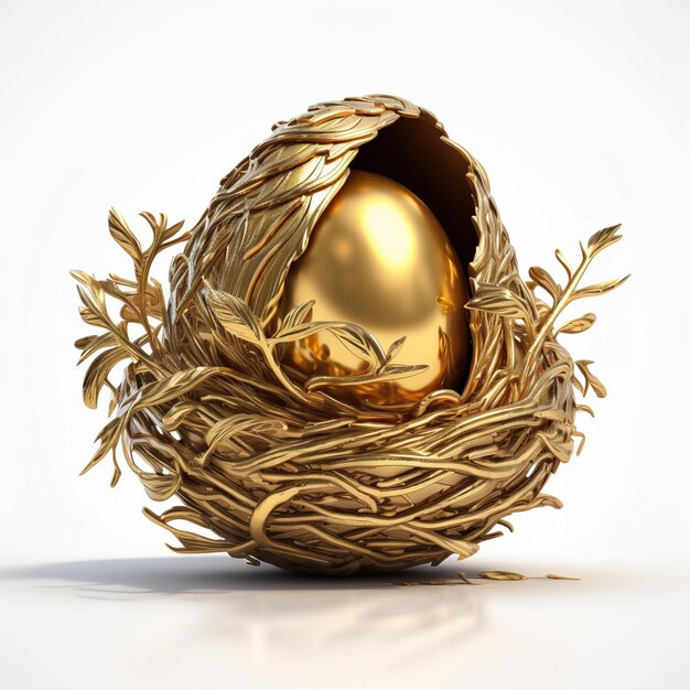 Beautiful shiny golden egg in bird nest The golden egg in the nest generative ai