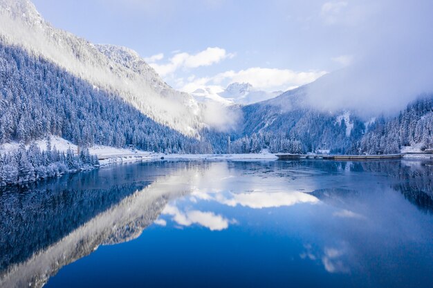 Beautiful shot of an amazing snowy landscape under the sunlight