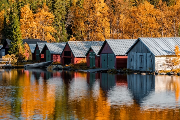 Free Photo beautiful shot of boathouses in autumn