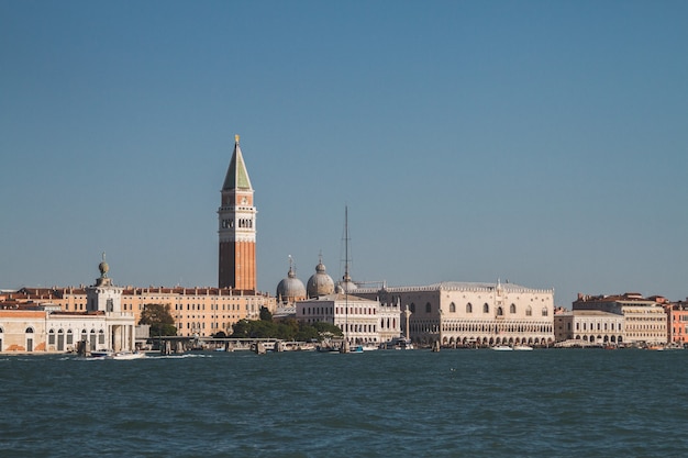 Beautiful shot of buildings in the distance in Italy Venice Canals