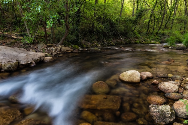 Beautiful shot of the flowing water in the river in Jaraiz de la Vera, Caceres, Extremadura, Spain