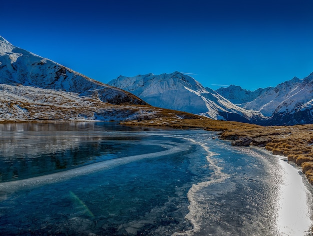 Beautiful shot of the frozen lake in the mountains