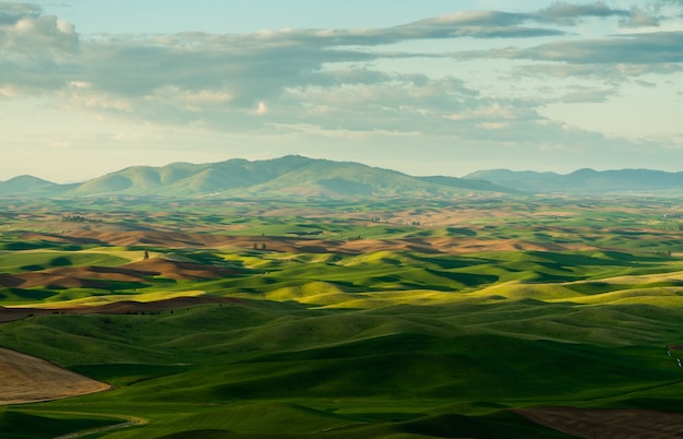 Free Photo beautiful shot of grassy hills and mountain in the distance