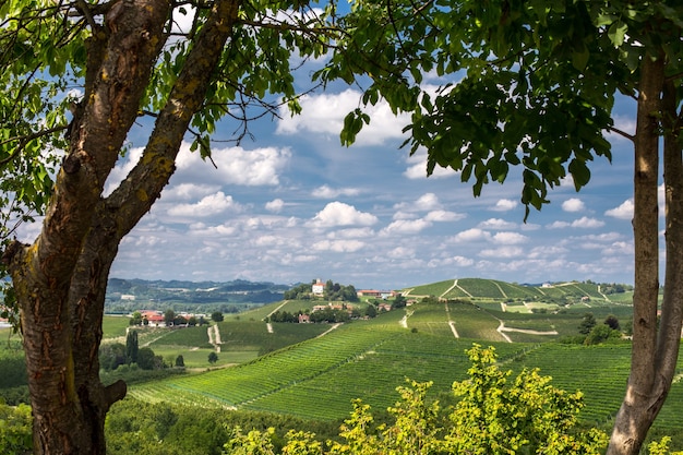 Free Photo beautiful shot of green hills and buildings in the distance under a blue cloudy sky