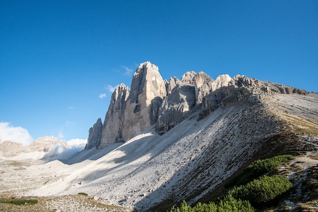 Beautiful shot of an Italian Dolomites with famous Three Peaks of Lavaredo