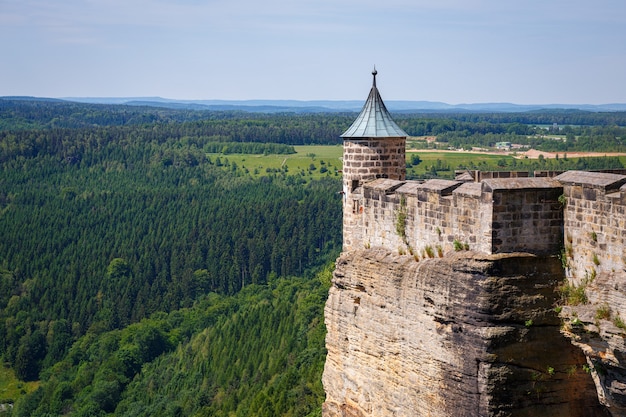 Free photo beautiful shot of koenigstein fortress surrounded by scenic forest landscape in germany