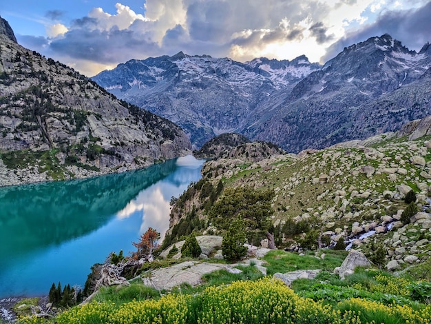 Free photo beautiful shot of the lake in the aiguestortes i estany of sant maurici national park in spain