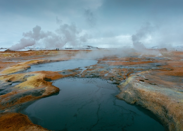 Beautiful shot of a little lakes in a rocky field