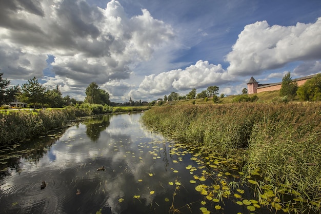 Free photo beautiful shot of the monastery of saint euthymius wall and kamenka river in russia