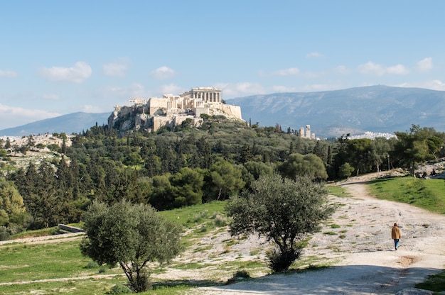 Beautiful shot of the monumental Filopappou Hill in Athens, Greece at daytime