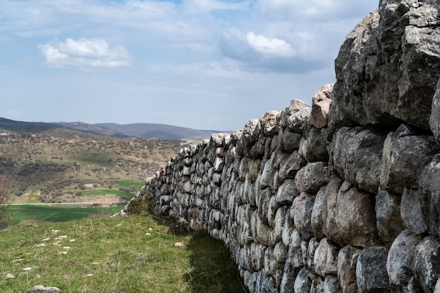 Beautiful shot of old Hittite ancient walls in Anatolia, Corum Turkey