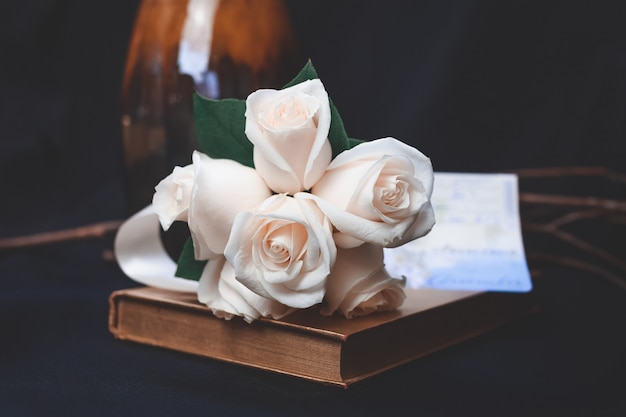 Beautiful shot of peach rose flower bouquet