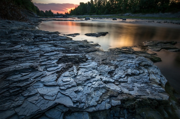 Beautiful shot of rocks near the lake