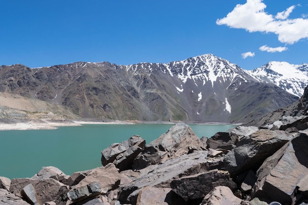 Beautiful shot of snow-covered mountains and a lake