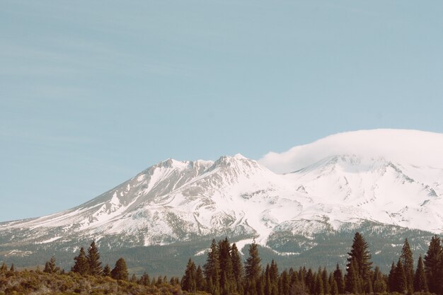 Beautiful shot of a snowy high mountain with amazing clear blue sky