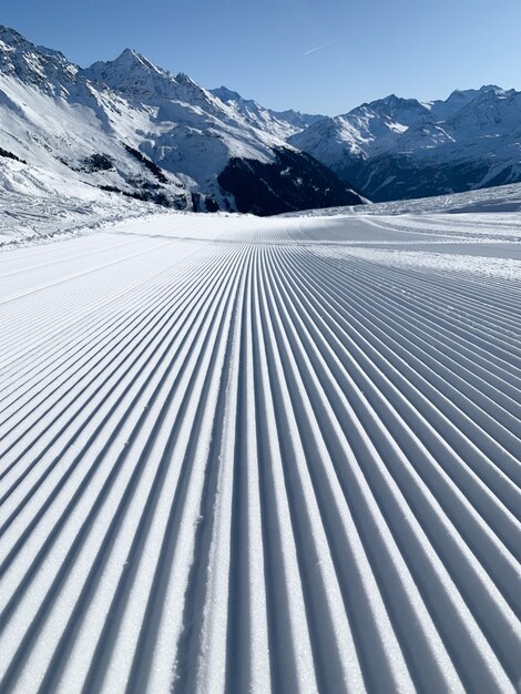 Beautiful shot of a snowy mountain landscape with perfect lines