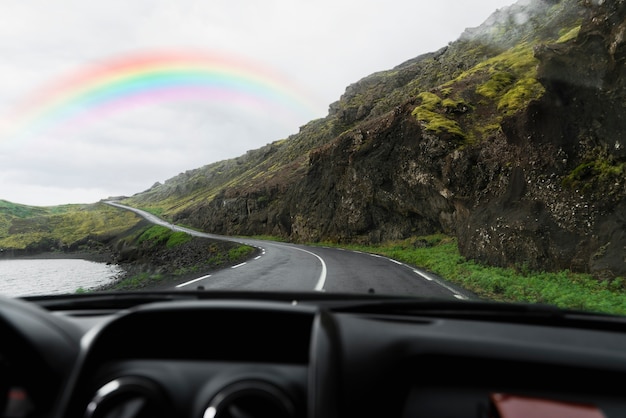 Beautiful street landscape with rainbow