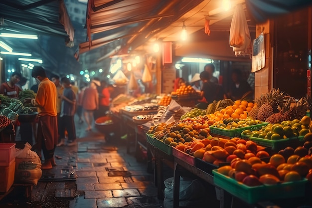 Beautiful street market at sunset