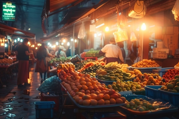 Beautiful street market at sunset