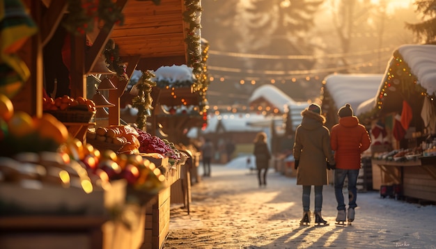 Free Photo beautiful street market at sunset