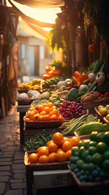 Beautiful street market at sunset