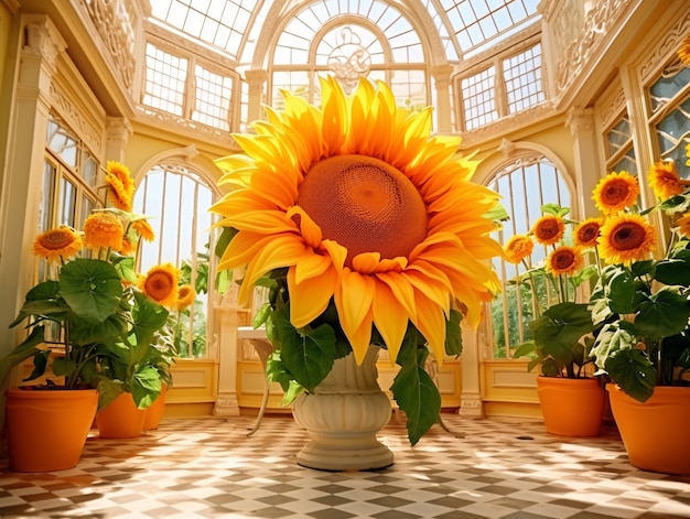 Free photo beautiful sunflowers indoors