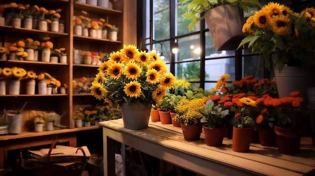 Free photo beautiful sunflowers in vase indoors